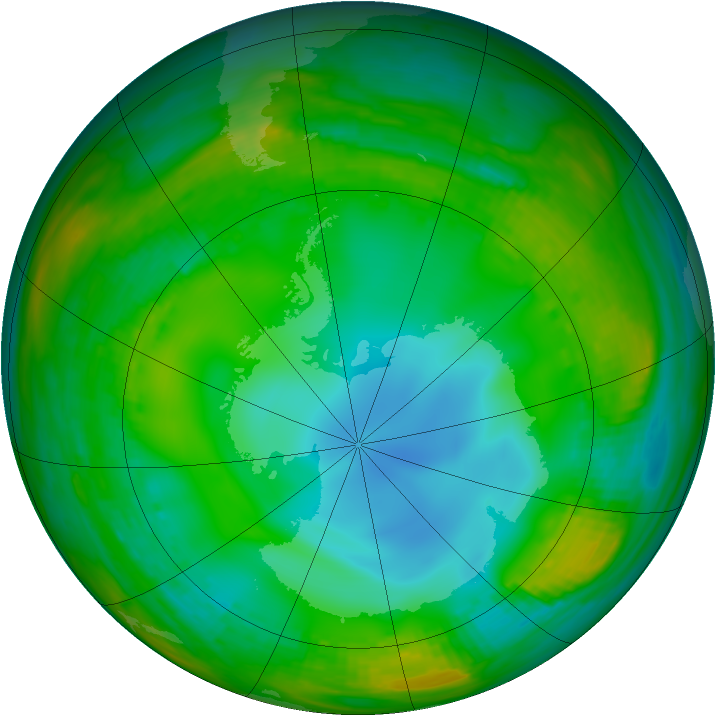 Antarctic ozone map for 13 July 1989